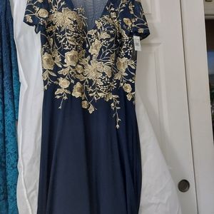 Betsy Adams navy and gold gown